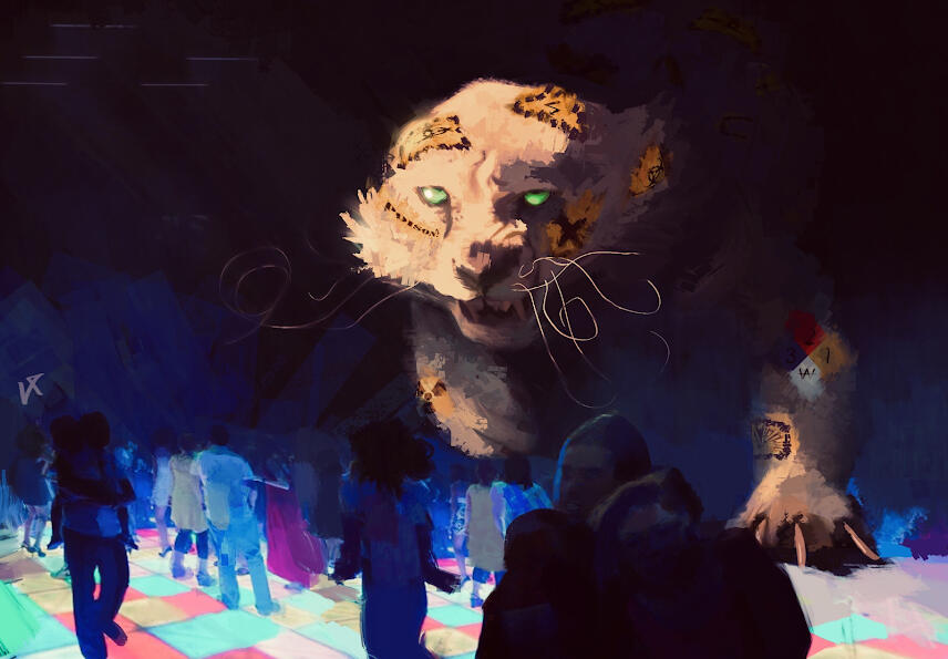 mutated tiger escaping lab concept art