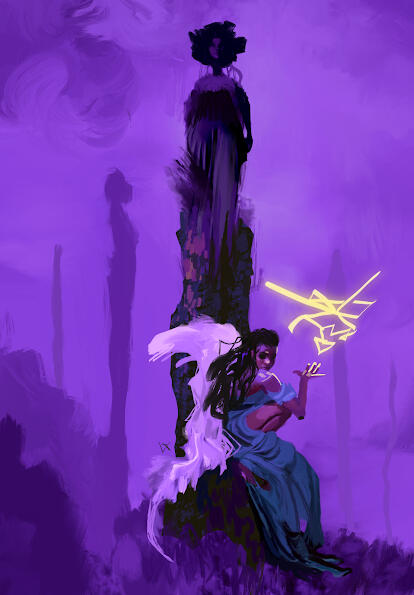 statue landscape and angel character design